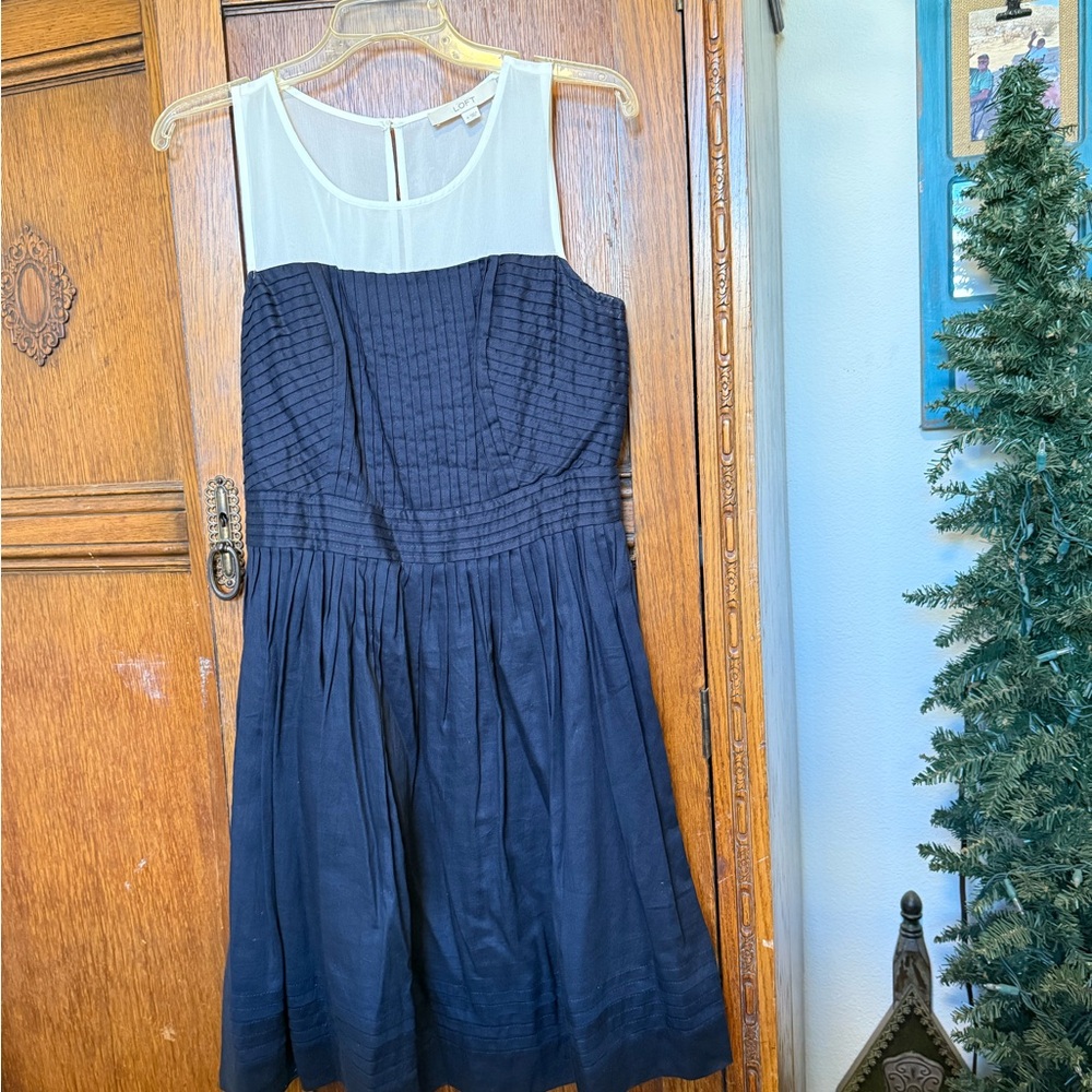 LOFT Navy and White Midi Dress